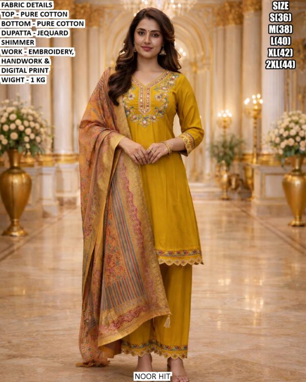 Premium Designer Cotton Suit Set With Embroidery And Handwork For Women