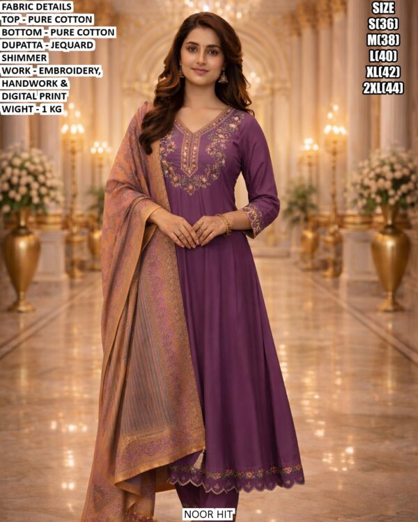 Premium Designer Cotton Suit Set With Embroidery And Handwork For Women