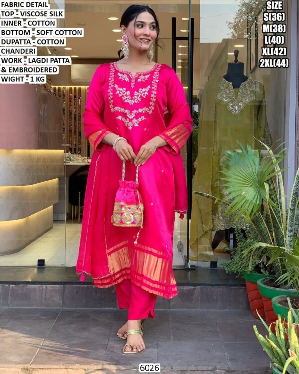 Premium Designer Viscose Silk Suit Set With Embroidery For Women