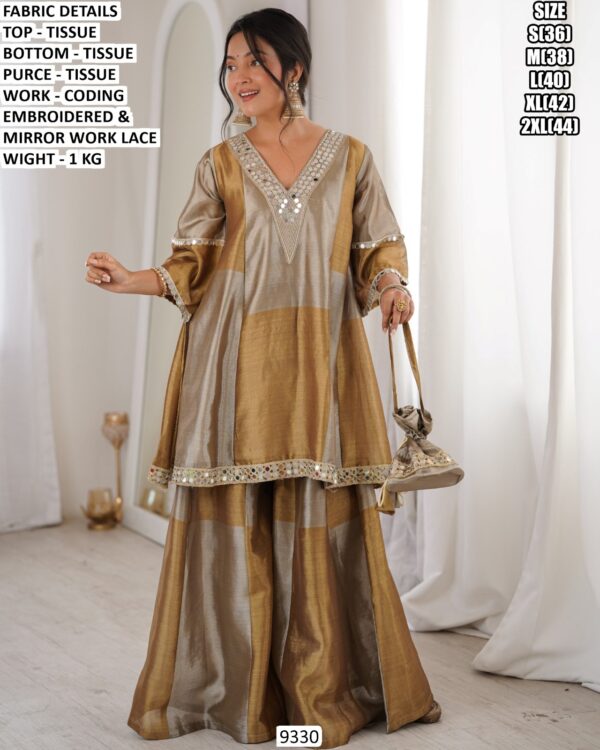 Elegent Tissue Suit Set With Mirror Lace Detailing