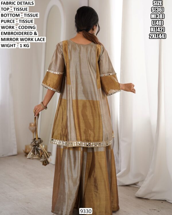 Elegent Tissue Suit Set With Mirror Lace Detailing