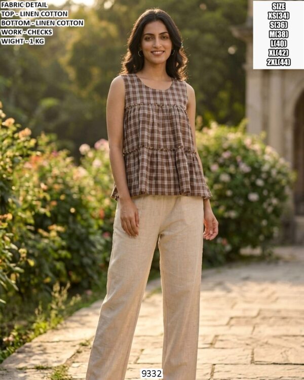Linen Cotton Checks Co Ord Set For Women