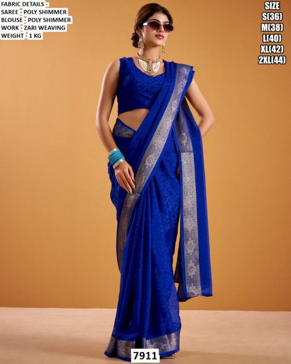 Premium Poly Shimmer Saree With Rich Zari Weaving For Women