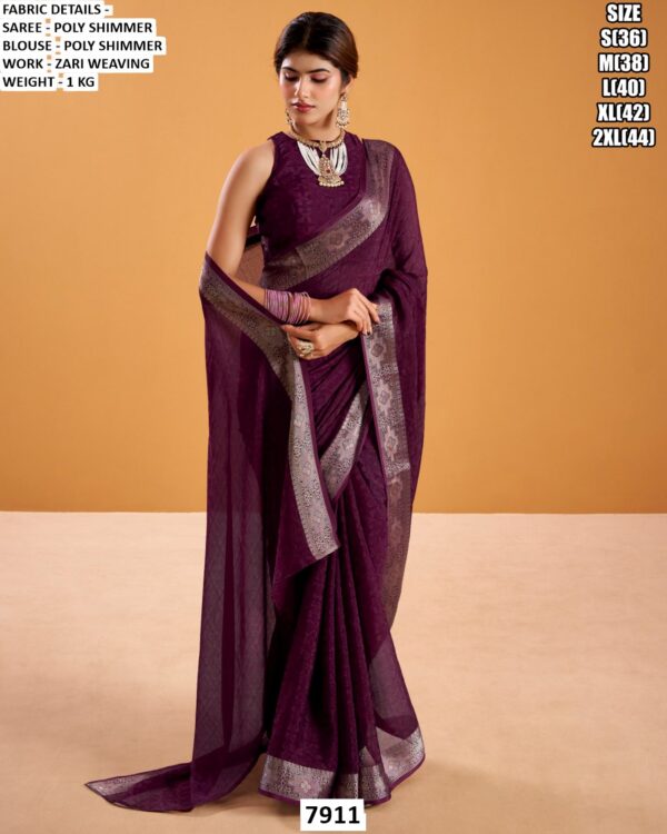 Premium Poly Shimmer Saree With Rich Zari Weaving For Women