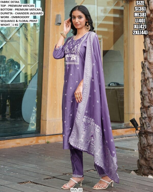 Designer Suit Set With Embroidery And Jacquard Dupatta For Women