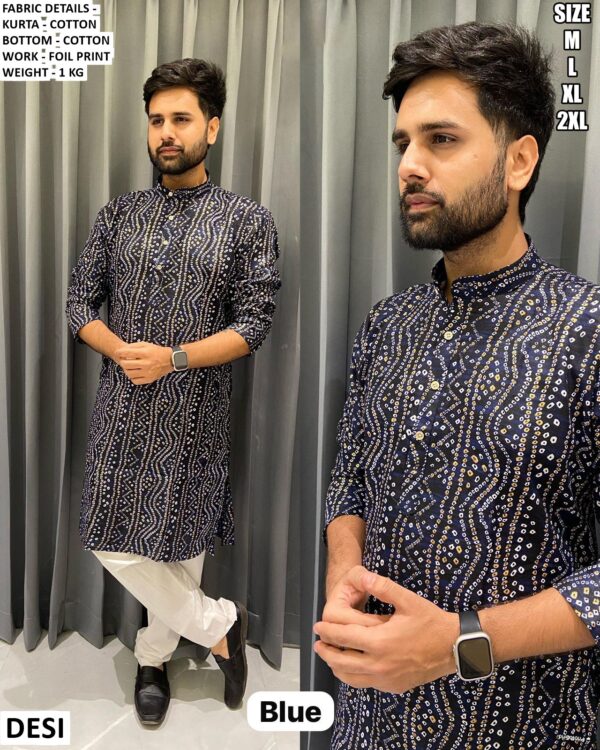 Men’s Cotton Kurta Pajama With Foil Print Design