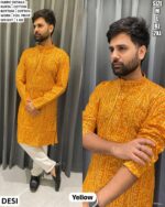 Men’s Cotton Kurta Pajama With Foil Print Design