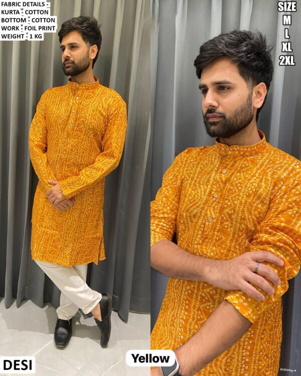 Men’s Cotton Kurta Pajama With Foil Print Design