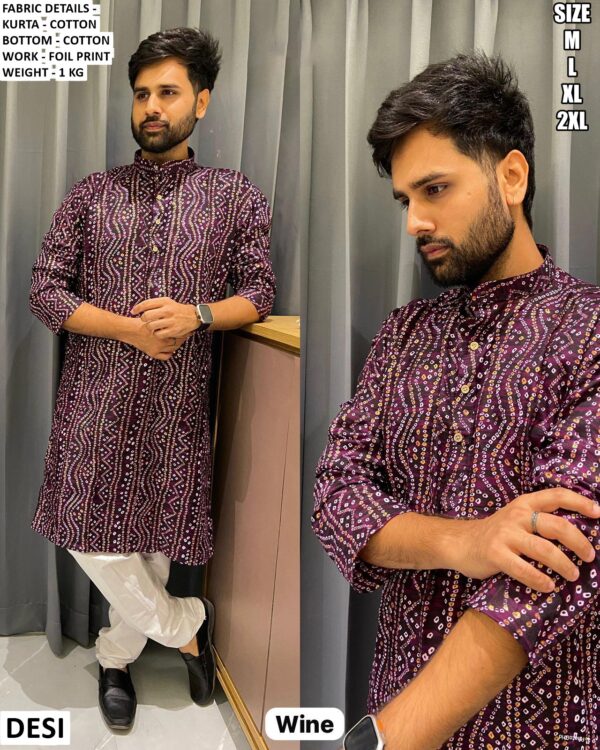 Men’s Cotton Kurta Pajama With Foil Print Design