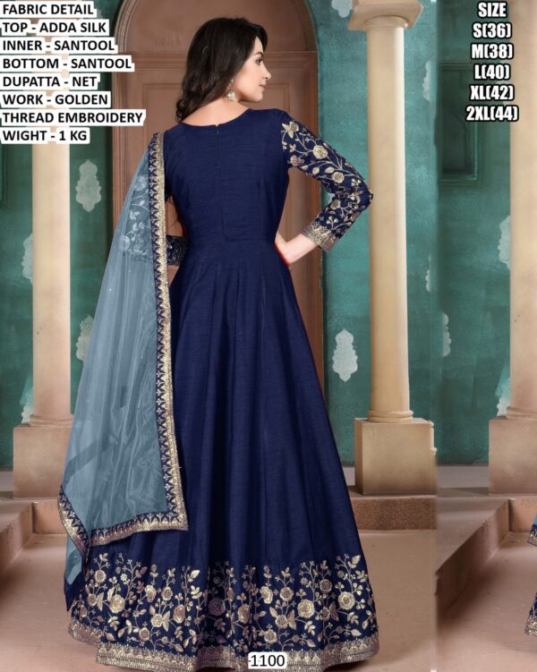 Premium Adda Silk Gown Set With Golden Thread Embroidery For Women