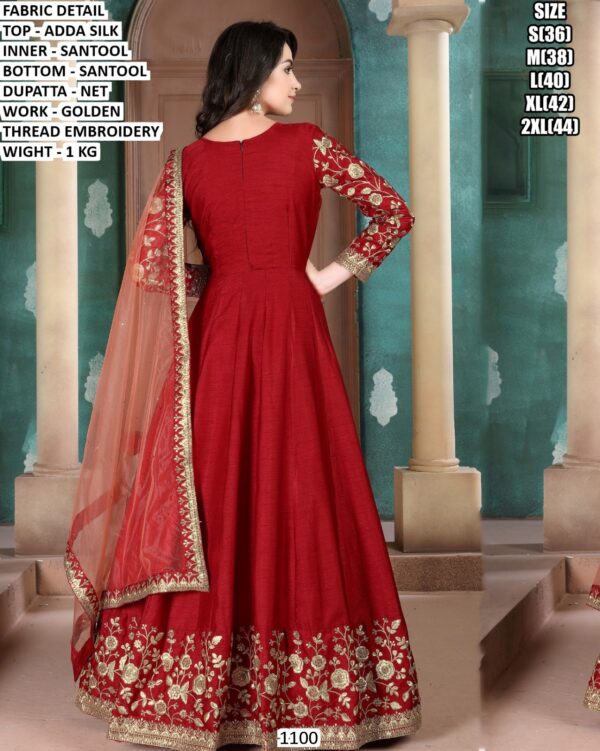 Premium Adda Silk Gown Set With Golden Thread Embroidery For Women