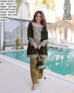 Women’s Velvet Kurti Set With Lajri Bottom And Potli Bag