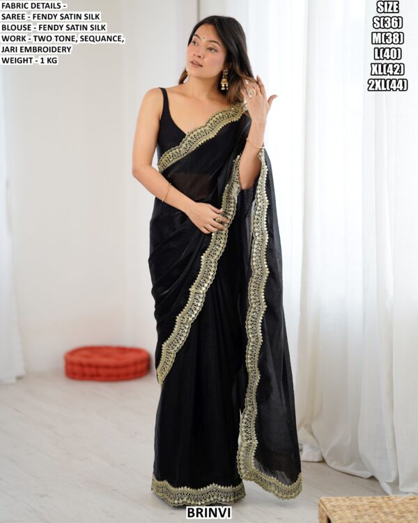 Designer Satin Silk Saree With Embroidery Detailing For Ladies