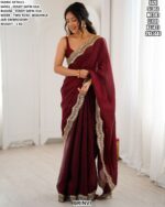 Designer Satin Silk Saree With Embroidery Detailing For Ladies