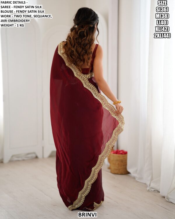 Designer Satin Silk Saree With Embroidery Detailing For Ladies