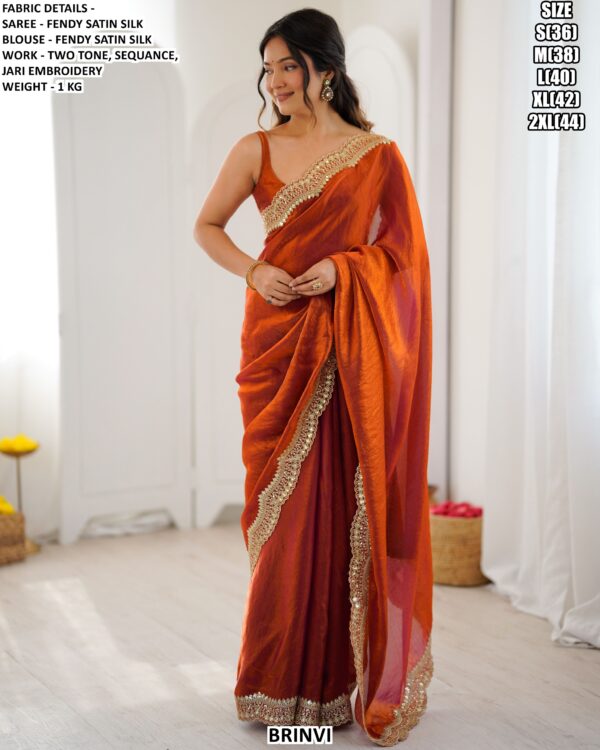 Designer Satin Silk Saree With Embroidery Detailing For Ladies