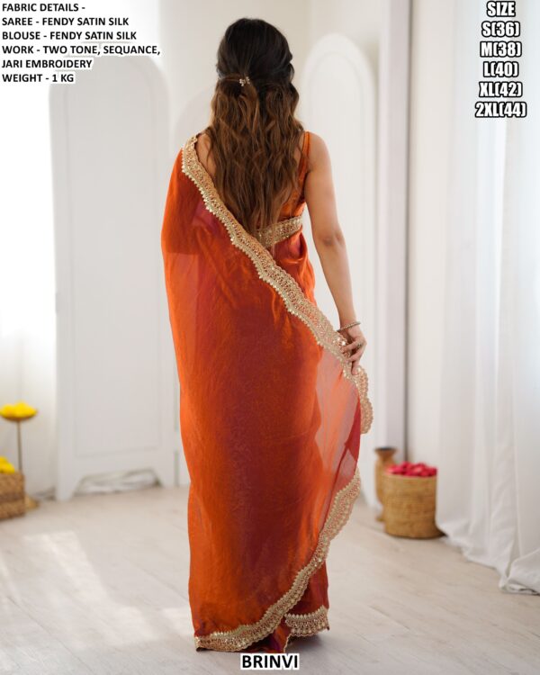 Designer Satin Silk Saree With Embroidery Detailing For Ladies