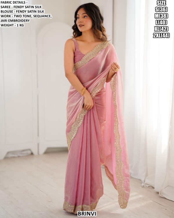 Designer Satin Silk Saree With Embroidery Detailing For Ladies