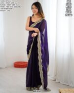 Designer Satin Silk Saree With Embroidery Detailing For Ladies
