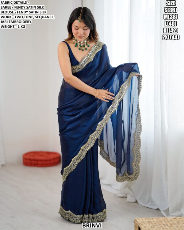 Designer Satin Silk Saree With Embroidery Detailing For Ladies