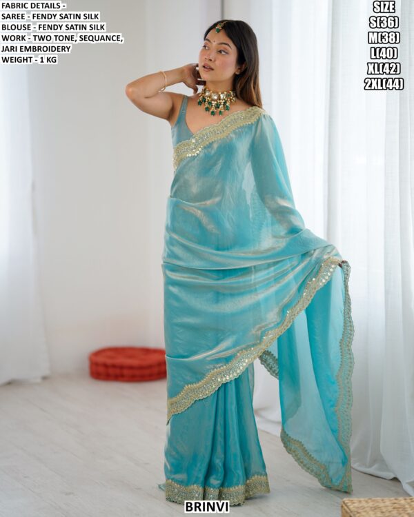 Designer Satin Silk Saree With Embroidery Detailing For Ladies