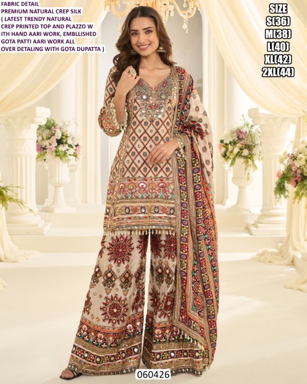 Premium Printed Ethnic Suit Set With Hand Aari Work