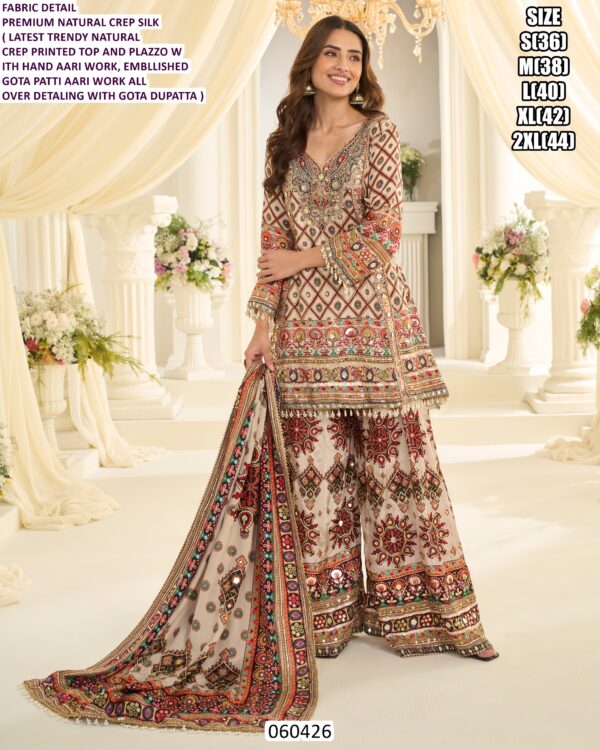 Premium Printed Ethnic Suit Set With Hand Aari Work