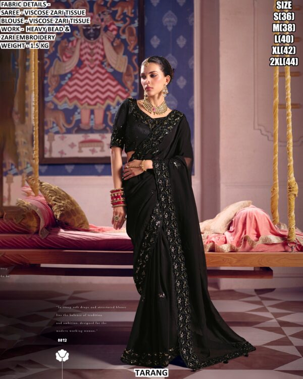 Viscose Zari Tissue Saree With Heavy Bead And Zari Embroidery