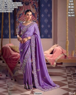 Viscose Zari Tissue Saree With Heavy Bead And Zari Embroidery