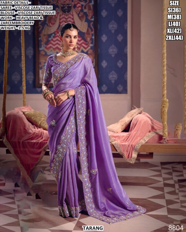 Viscose Zari Tissue Saree With Heavy Bead And Zari Embroidery