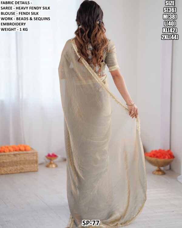 Premium Heavy Fendy Silk Saree With Beads And Sequins Embroidery