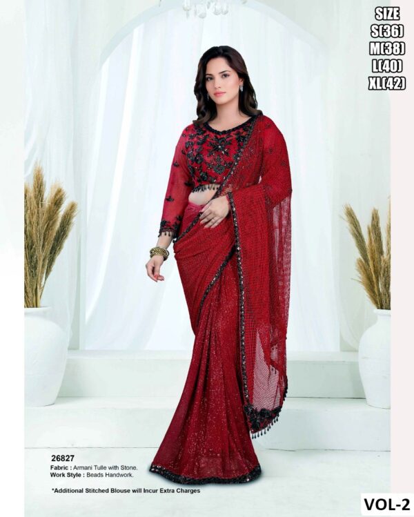 Premium Versace Illusion Saree With Beads Hand Work For Women