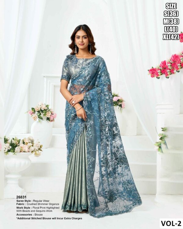 Premium Versace Illusion Saree With Beads Hand Work For Women