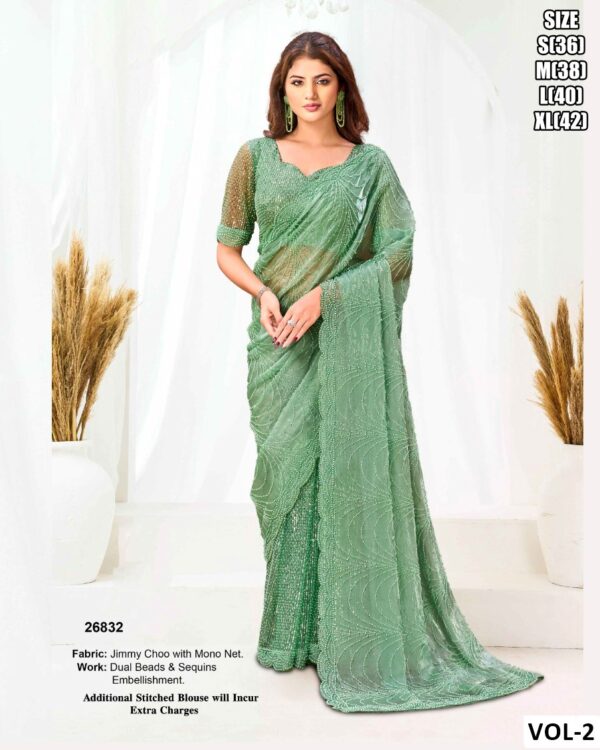 Premium Versace Illusion Saree With Beads Hand Work For Women