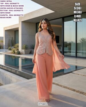 Premium Real Georgette Designer Set With Beads Work And Dupatta