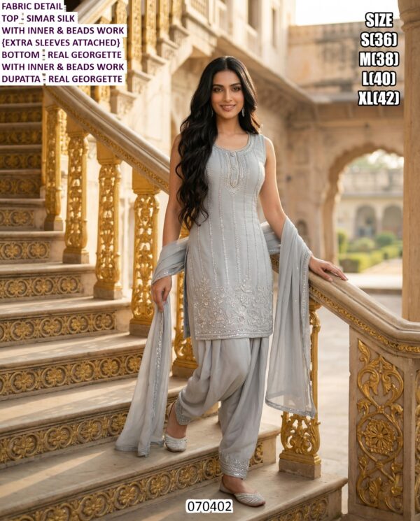 Simar Silk Designer Set With Real Georgette Bottom And Dupatta