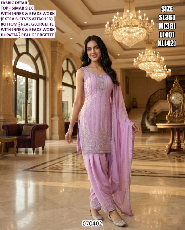 Simar Silk Designer Set With Real Georgette Bottom And Dupatta