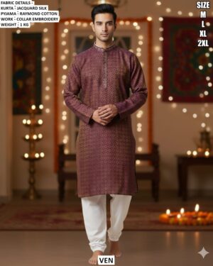 Premium Heavy Jacquard Silk Designer Kurta For Men