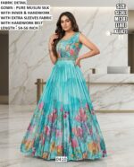 Women’s Pure Muslin Silk Printed Gown With Handwork Belt