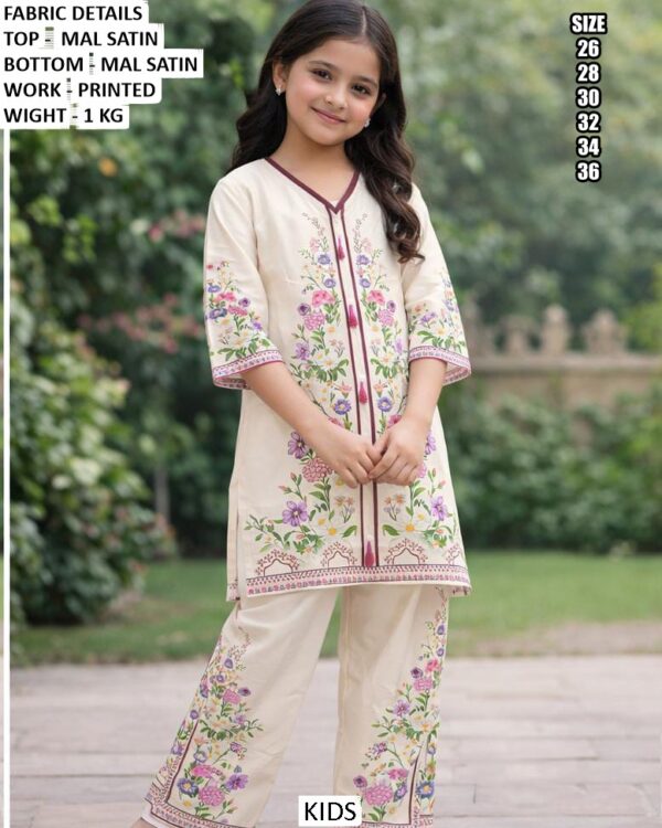 Premium Mal Satin Printed Kids Co Ord Set