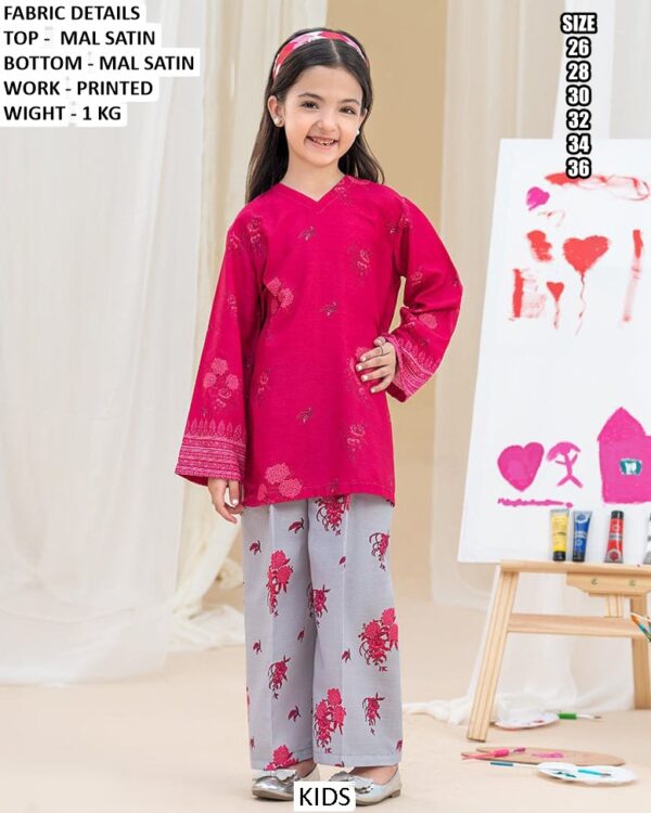 Premium Mal Satin Printed Kids Co Ord Set