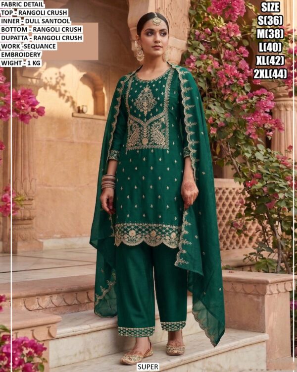 Stylish Rangoli Crush Suit Set With Sequance Embroidery Work
