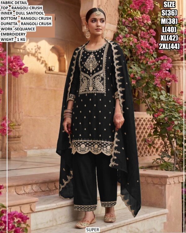 Stylish Rangoli Crush Suit Set With Sequance Embroidery Work