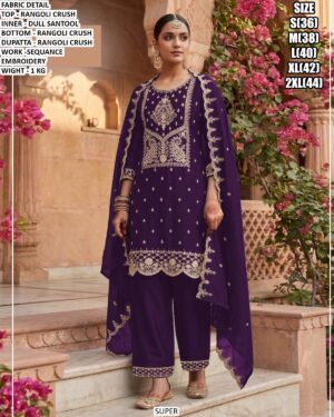 Stylish Rangoli Crush Suit Set With Sequance Embroidery Work