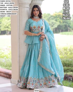 Premium Gold Crush Suit Set With Multi Thread Embroidery Work