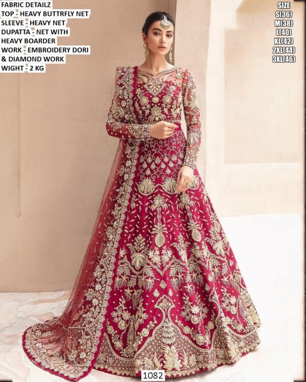 Women’s Heavy Butterfly Net Embroidered Bridal Gown With Dupatta