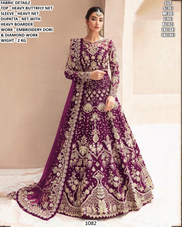 Women’s Heavy Butterfly Net Embroidered Bridal Gown With Dupatta