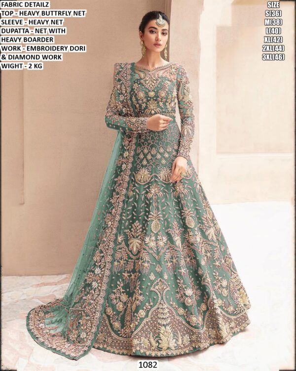 Women’s Heavy Butterfly Net Embroidered Bridal Gown With Dupatta