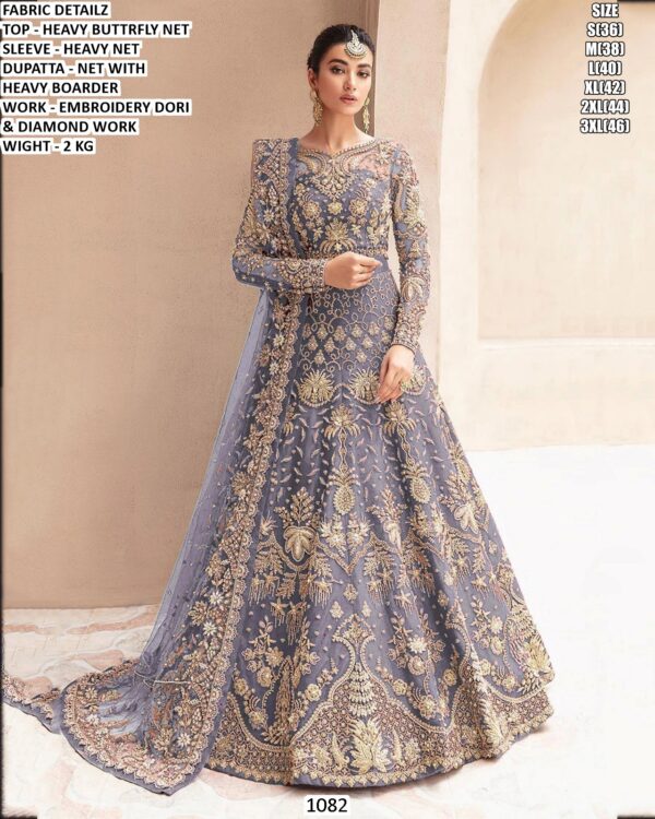 Women’s Heavy Butterfly Net Embroidered Bridal Gown With Dupatta