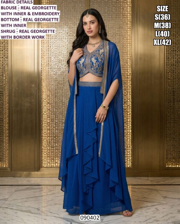 Stylish Ethnic Palazzo Set With Border Work Shrug